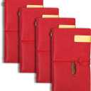 4Pack Leather Travelers Notebook - Refillable Travel Journal - Traveler's Journal, Planner, Notebook for Writing, Poets, Travelers, as a Diary or Life Planner (Red)