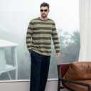 ZVX Striped Long Sleeve Shirt Men,Crewneck Mens Striped T Shirt, Classic Casual Top Light Green Stripes X-Large (Green, M)