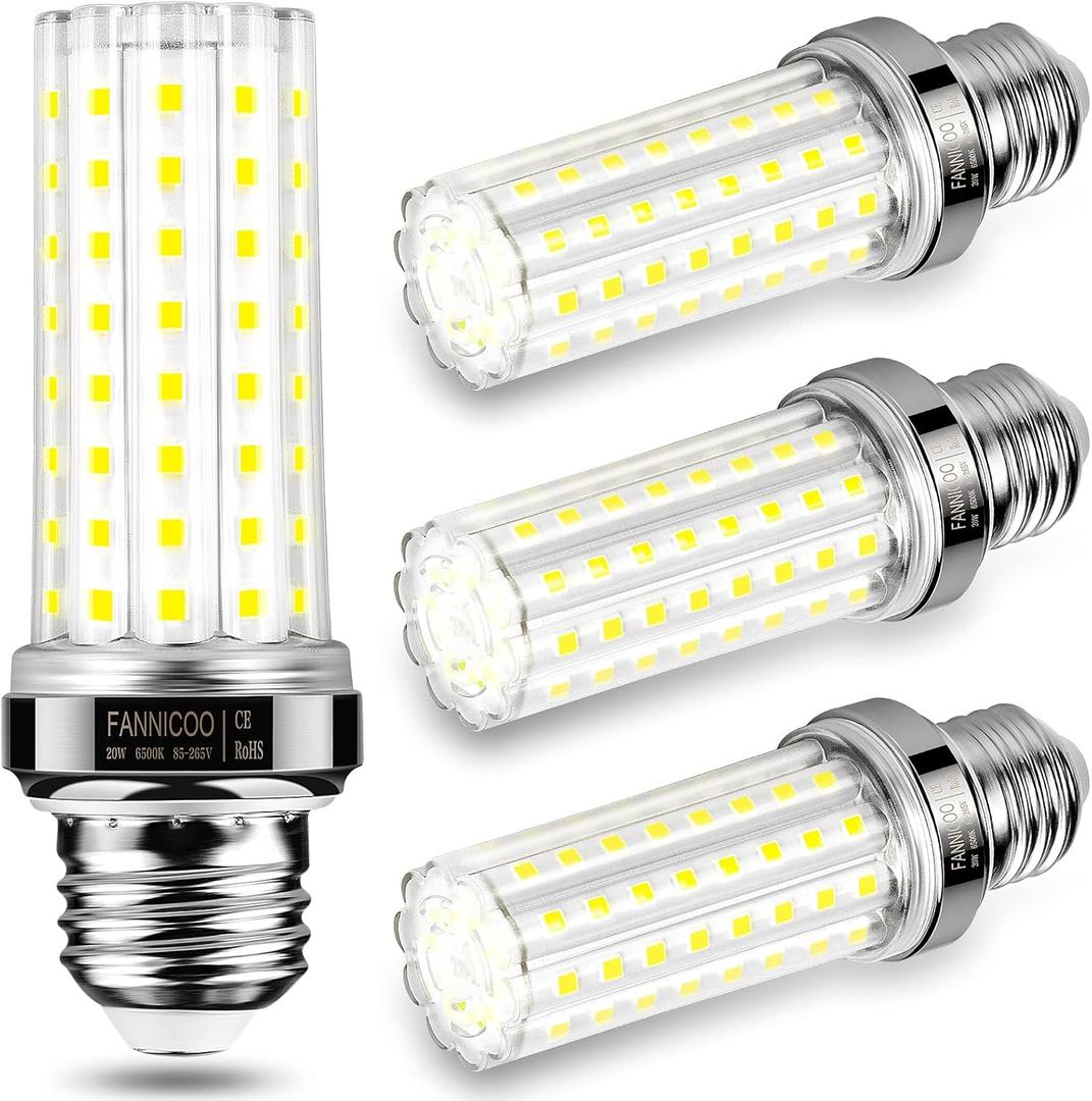 FanNicoo LED Corn Light Bulb 150W Equivalent 2500 Lumen 6500K Cool Daylight White 20W E26/E27 Base Non-dimmable Ceiling Fan Corn Lighting for Home Garage Warehouse Indoor LED Corn Bulbs Pack of 4