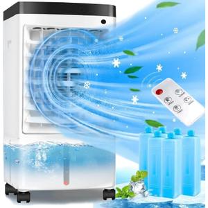 Portable Air Conditioners, 2024 New Quiet Swamp Cooler with 8 Liter Water Tank, Remote Control, 3 Speeds, 70 Oscillation, Fast Cool Air Conditioner Portable for Room, Bedroom and Office6 Ice Packs