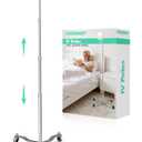 IV Pole with Wheels, Adjustable IV Stand 30–84″ (76–213 cm), Dual IV Bag Hooks, Weighted Base Ø23″ (58 cm), Lockable Casters, Chrome-Plated Steel, 14 lb Max