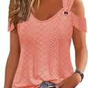 Disamer Womens Tops Summer Off The Shoulder 2026 Spring Fashion Short Sleeve T Shirt Basic Tees Sexy Dressy Casual Blouse (Small, Lace Orange)