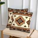 Western Aztec Throw Pillow Covers 16x16 Set of 2, Southwest Native American Brown Pillow Covers Outdoor Decorative Pillow Case for Couch Bed Sofa Cushion Home Decor