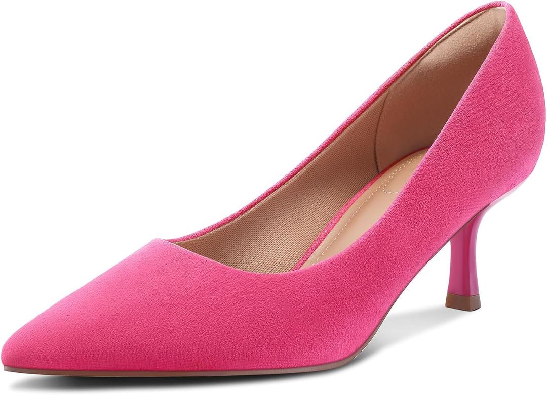 mysoft Kitten Heels for Women Low Heel Pumps 2 Inch Closed Toe Wedding Dress Shoes (7, Hot Pink)