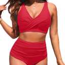 High Waisted Two Piece Swimsuit-Womens Bikini Set Tummy Control Bathing Suit Modest Full Coverage Bikini 2025 (Medium, Red)