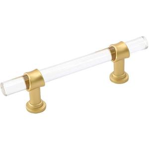 goldenwarm 5 Pack 3 Inch Acrylic Drawer Pulls Gold Cabinet Handles Acrylic Cabinet Pulls Clear Glass Hardware for Dresser Drawer (3"/76MM Hole Center, Matte Gold)