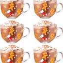 Sliner 6 Pcs Christmas Glass Coffee Mugs with Handle, 16 oz Clear Irish Coffee Mugs Footed Irish Glasses Christmas Winter Holiday Cups for Beverages Latte Hot Chocolate (Gingerbread)