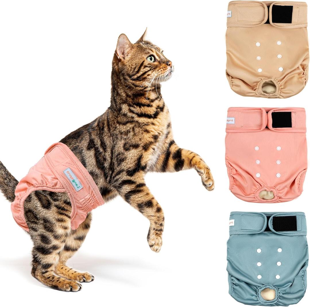 Langsprit Reusable Cat Diapers for Female and Male Cats, Washable Cat Kitten Incontinence Diapers for Male Cats Spraying, Pet Kitty Diapers for Large Medium Small Size (Solid Color-FHQ)