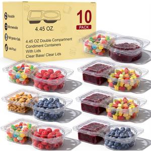Reusable Snack Containers & Snack Pack Containers 2 Compartment Meal Prep Containers with Lids, Double Condiment Containers, Portable Snackle Box (10 Set)