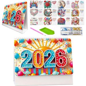 Diamond Art Painting Desk Calendar 2026 Monthly Flip Tabletop Calendar Kit, DIY 5D Festival Diamond Art Painting Calendar for Home Office Planning Desktop Ornament DIY Craft Gift