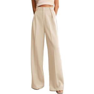 Womens Wide Leg Pants High Waist Straight Work Pants Office Business Casual Palazzo Trousers with Pockets (Small, Apricot)
