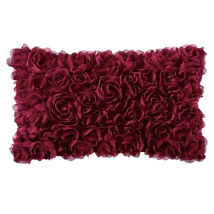 MIULEE 3D Rose Flower Pillow Cover Decorative Valentines Romantic Stereo Chiffon Aesthetic Solid Pillowcase for Girl Women Girlfriend Couch Bedroom Decor 12x20 Inch Wine Red