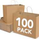 BURVAGY 16x6x12 Inch 100 Pcs Large Kraft Paper Bags with Handles Bulk, Brown Gift Kraft Shopping Bags for Small Business Boutique Retail Grocery