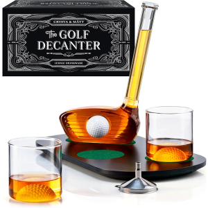 CRYSTA & MÅTT Whiskey Golf Decanter with 2 Tumblers and Tray