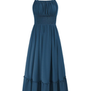 GRACE KARIN Womens 2025 Summer Dress Casual Sleeveless Spaghetti Strap Smocked Ruffle Beach Long Maxi Dress with Pockets, Blue , XXL