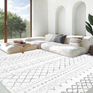 Area Rug for Living Room 9x12: Large Washable Boho Moroccan Rugs Geometric Neutral Rug, Non-Slip Foldable Morden Farmhouse Indoor Floor Carpet for Bedroom Dining Table HomeDark Grey,9X12