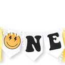 One Happy Dude High Chair Banner Boy First Highchair Banner for 1st Birthday Decorations, One Happy Dude Birthday Party Decorations Hippie Groovy High Chair Garland