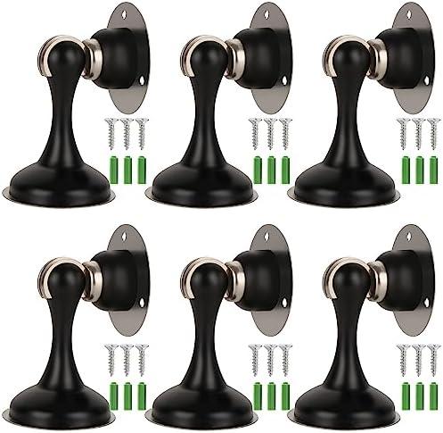 SHUESS 4 Pack Black Magnetic Door Stopper Heavy Duty Magnetic Door Holder, Stainless Steel Magnetic Door Stop with Adhesive Tape, Screws for Stronger Wall & Floor Mount, Keep Door Open