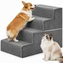 DUMOS Dog Stairs for Large Dogs, 4-Step Pet Steps with High-Density Foam, Indoor Non-Slip Pet Ramp for Puppy and Older Dogs Cats, Dog Bed Stairs for Couch and Sofa - Grey, 18"