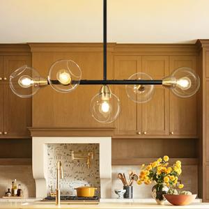 Black and Gold Linear Chandelier 5 Lights Modern Sputnik Chandeliers 36.2''