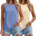Cunno 2 Pack Women's Sleeveless Tank Tops, Casual Loose Fit T Shirts Solid Color Tunic Crew Neck Summer Shirts Tee (XL)