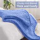 Negwoo Chunky Knit Throw Blanket, 50''*60'' Knitted Throw Chenille Yarn for Bed Couch, Handmade Light Blue Crochet Big Thick Blanket, Machine Washable Cute Comfy Blanket for Home Decor