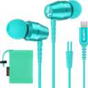LUDOS OMNITONE USB C Headphones for iPhone 16 15 Pro Max Plus iPad Pro, USB-C Earbuds for Samsung Galaxy S24 S23 S22 S21 S20 A55 A54 A53, USB Type C Earphones - Turquoise