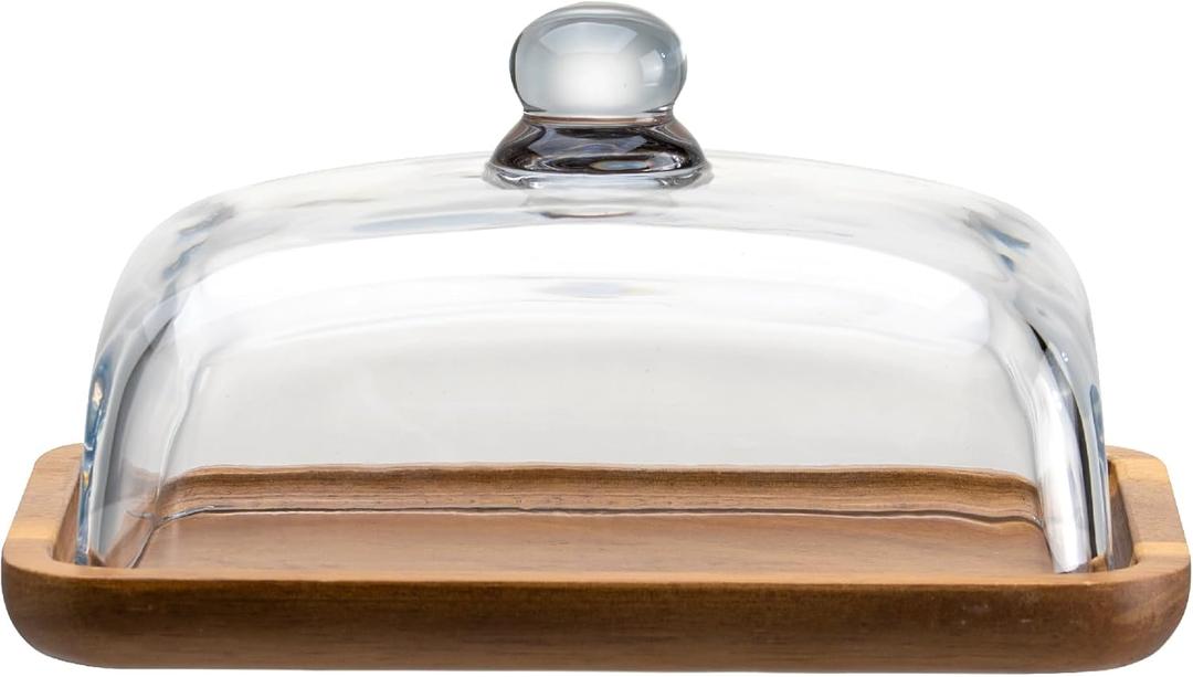 Glass Butter Dish with Lid, Clear Domed Cheese Dish with Handle, Large Butter Keeper Saver with Cover for Table, Kitchen Countertop, Refrigerator
