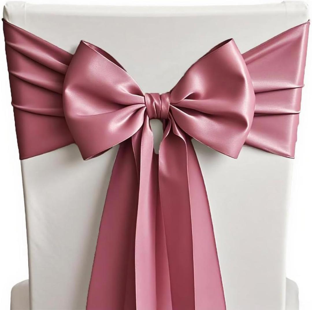 Wedding Satin Dusty Rose Chair Sashes Bows 50 Pack Fitted Chair Ribbons 7x108 Inches Chairs Ties for Party Birthday Fiesta Engagement Ceremony Bridal Shower Decor - Dusty Rose, 50