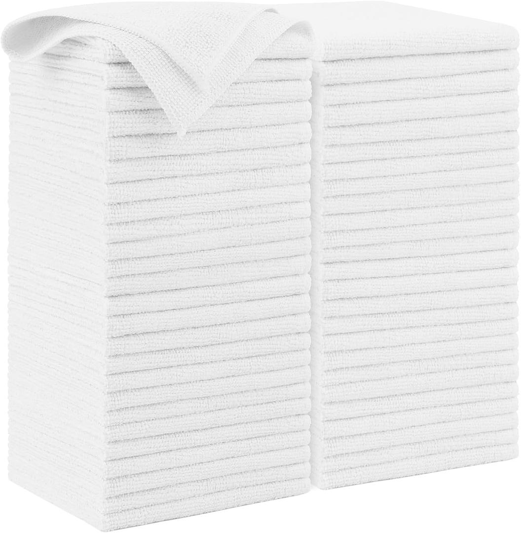 AIDEA Microfiber Cleaning Cloth White 50PK, Microfiber Towels for Cars, Premium Car Cloths, Dusting Cloth Lint Free Cleaning Rags for SUVs, House, Kitchen, Window, Workshops,1212"