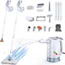 10-in-1 Steam Cleaner, Steam Mop & Detachable Handheld Steam Cleaner, 320ml Water Tank, 10s Fast Heating, Portable Steamer for Kitchen, Floor, Tiles, Window, BBQ Grill, Car, Bright White