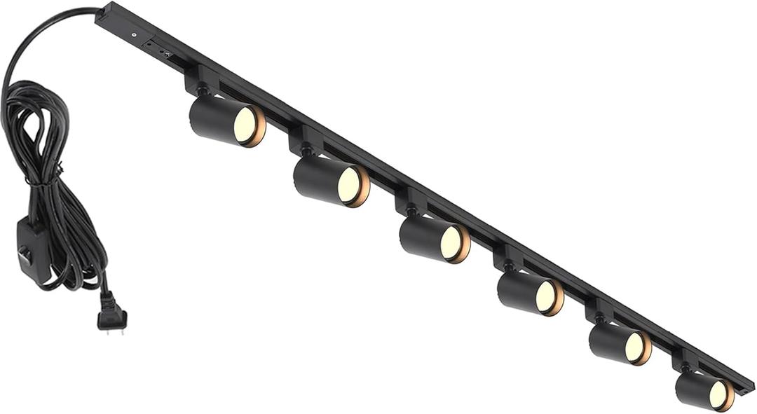 Plug in Track Lighting with Power Cord, 6-Light LED Track Lighting Kit with Track Rail, Modern Kitchen GU10 Track Lighting Fixtures Plug in Ceiling Light with 13FT Plug Cord, Black (No Bulbs)