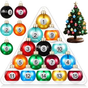 Soulchen 15 Piece Christmas Billiard Balls Ornaments 1.57" Plastic Pool Balls Small Christmas Tree Decoration Bulk Sports Collection Tiny Xmas Tree Hanging Ornament for Holiday Party Outdoor Indoor