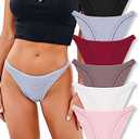 FINETOO 6 Pack String Underwear for Women Cotton High Cut Stretch Breathable Low Rise Hipster Cheeky Bikini Panties S-XL