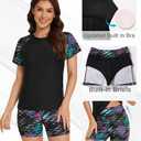 Tournesol Women's Two Piece Rash Guard Short Sleeve Swim Shirts UPF 50+ Built in Bra Swimsuit with Boyshorts with Pockets XL 