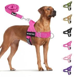 SlowTon No Pull Dog Harness - Heavy Duty Dog Harness and Leash Set for Medium Large Dogs, Reflective Tactical Harness with Soft Padded and Front Clip for Easy Walk and Training (Fuchsia S)