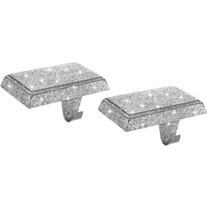 Glitter Christmas Stocking Holders Set Of 2 Metal Mantel Hooks 4.92 X 2.6 In Secure Support For Fireplace Shelf Holiday Decor(silver)
