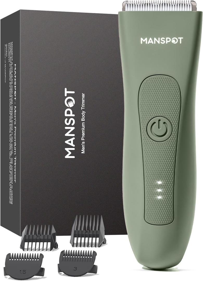 MANSPOT Manscape Hair Finishing Trimmers, Pubic Hair Trimmer for Men and Women, Electric Ball Trimmer Pubic Shaver,Hypoallergenic Ceramic Blade Heads,Waterproof Wet/Dry Groin Shaver,20 Times Usage (Green)