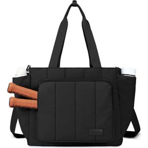 Chase Chic Pickleball Tote Bag for Women,Lightweight Puffer Quilted Pickle Ball Paddle Holder for Gym Sports (Black)