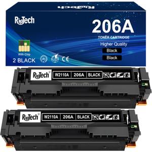 206A Black Toner Cartridge,with Chip Version 2 Pack Replacement for HP 206X W2110A for HP Color LaserJet pro M283cdw M283fdw M282nw M255dw M255nw M283 M255 Printer