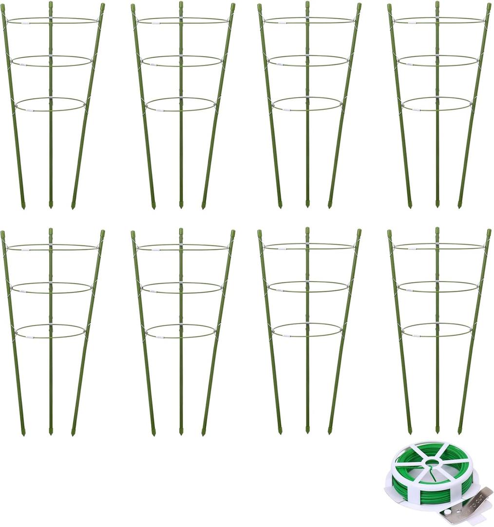 8 Pack Plant Support Tomato Cages for Garden, 18 Inches Small Tomato Cages and Supports with Adjustable Rings for Garden Pots, Plant Stakes Tomato Trellis Rings for Climbing Plants