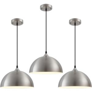 Brushed Nickel Pendant Light Kitchen Island 3 Pack, 11.8" Farmhouse Pendant Lights,Dome Pendant Light for Bedroom Dining Room Sink Hallway Foyer Barn Cafe