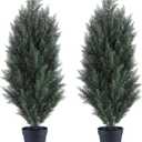 THE BLOOM TIMES 3ft Topiary Trees Artificial Outdoor  UV Resistant Faux Cedar Pine Cypress Bushes and Shrubs, Fake Potted Plants for Front Porch Outside Planter Patio Decor, Set of 2 (3 Foot) (Dark Green)