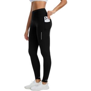 Running Leggings for Women with 6 Pockets Gym Workout Leggings High Waisted Yoga Pants Tummy Control Compression Pants (Medium, Black)