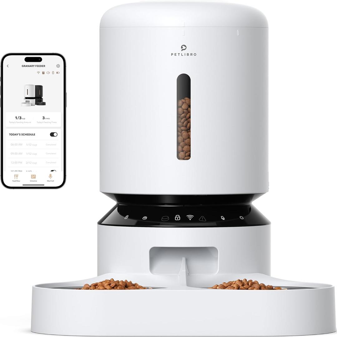 PETLIBRO Automatic Cat Feeder, WiFi Pet Feeder for 2 Cats or Dogs with APP Control, 5L Timed Cat Food Dispenser, Adjustable Meal Splitter, Fresh Food Storage, 10s Meal Call, Stainless Steel Bowls