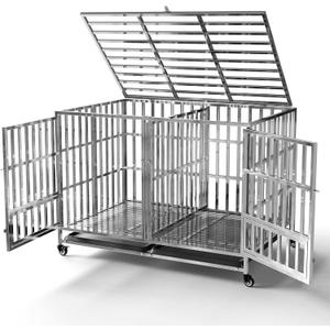 Collapsible Stainless Steel Dog Crate, 30" 37" 42" 48" Sizes, Lockable Wheel, with Tray, Stackable, Heavy Duty, Divider, Indoor and Outdoor (48insm)