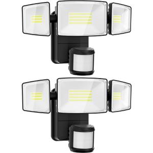 Onforu 2 Pack Battery Powered Motion Sensor Outdoor Lights, 2000LM 6500K Security Flood Lights, IP65 Waterproof Battery Operated Lights with Adjustable 3 Head Motion Detector LED Flood Light