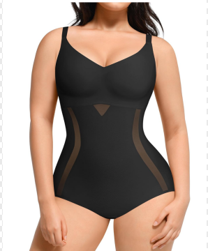 SHAPELLX Shapewear for Women Tummy Control Body Shaper Slimming Bodysuit V Neck Sculpting Snatched Body Suit Butt Lifter, Size XL, Black