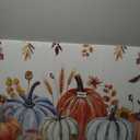 Fall Orange Blue Pumpkin Canvas Print Wall Art Brown Leaves Butterfly Botanical Thanksgiving Harvest Wall Decor Modern Artwork Paintings for Living Room Stretched and Framed Ready to Hang 12" x 16"