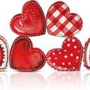 Cinnvoice 6 Pack Valentine's Day Wood Heart Sign Heart Tiered Tray Decor Wooden Valentines Decorations Red Pink Blocks for Table Weeding Anniversary Party(Classic)
